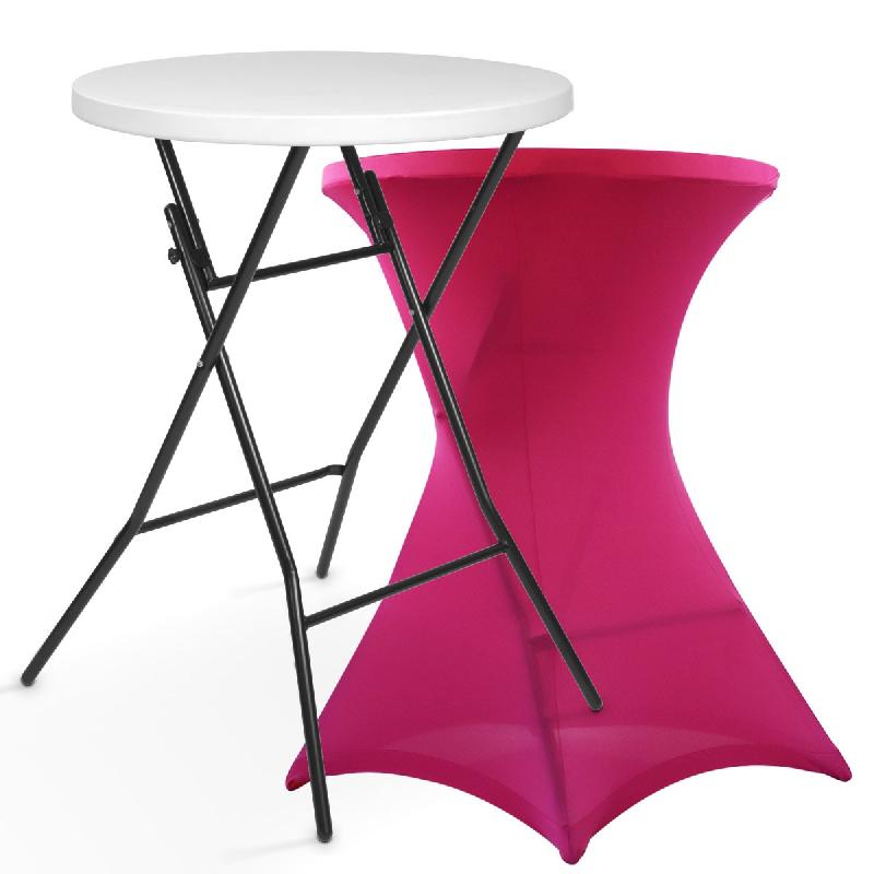 Mange-debout pliant - 110x80 cm - Housse élastique rose - Structure acier et plateau PEHD_0