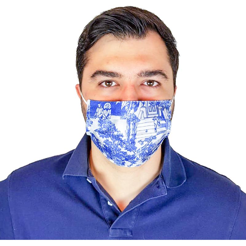 Masque en soie imprimée citadin doublé coton - bleu_0