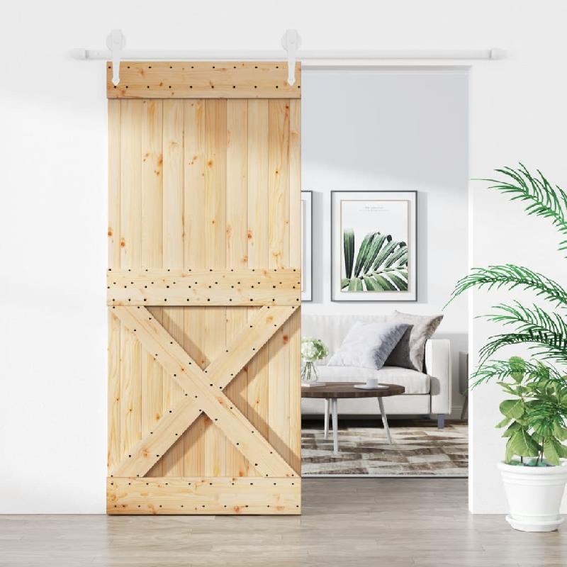 Vidaxl porte coulissante et kit de quincaillerie 90x210 cm pin massif 3203269_0