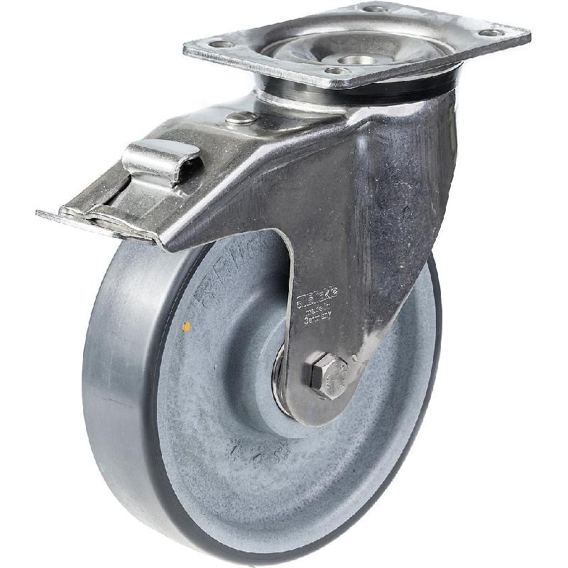 Roulette pivotante/frein de 160 mm en acier inoxydable avec disque conducteur gris_0