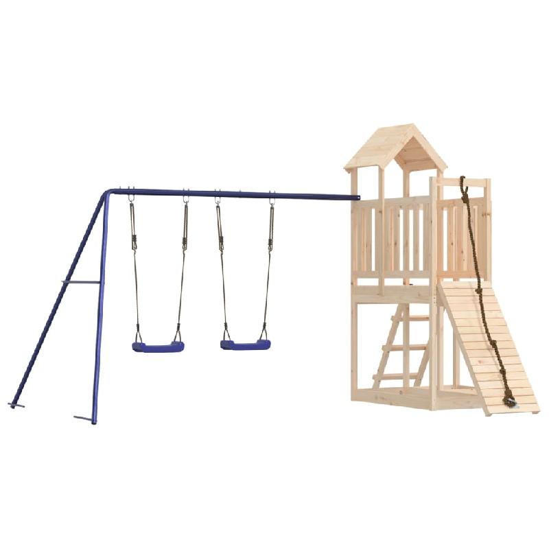 Aire de jeux d'extérieur en bois de pin massif - balançoires, toboggan, portiques robustes 357x248x214 cm - modèle 02_0004905_0