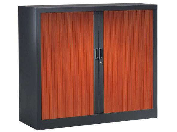 Armoire basse à rideaux bois 1200 x 430 x 1000 mm anthracite merisier_0