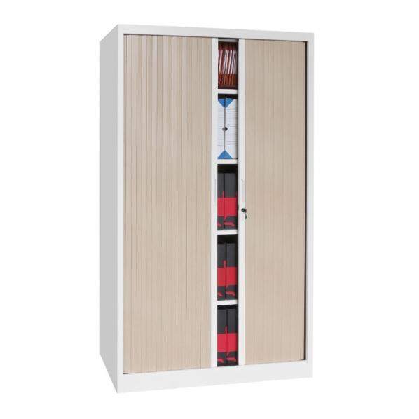 Armoire haute à rideaux - Corps blanc - 5 niveaux de rangement - Rideaux silencieux_0