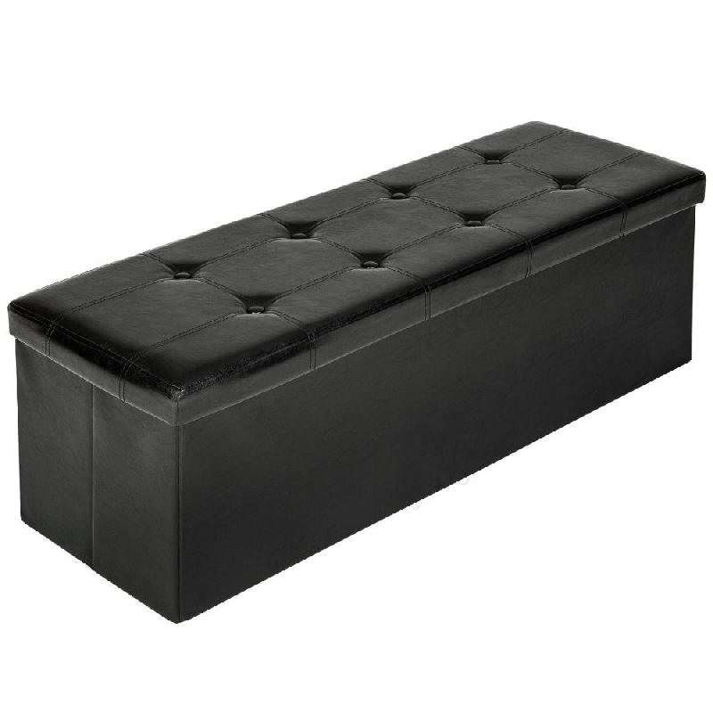 Banquette de salon - Banc coffre de rangement pliable aspect cuir noir - Dimensions 110x38x38 cm - Réf. 2208145_0