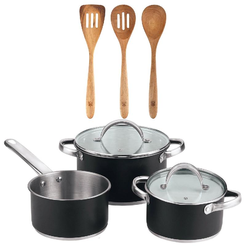 BERGNER - Batterie de cuisine 5 pièces 16/18/20 cm en Acier Inoxydable Compatible Induction avec Set de 3 Ustensiles de Cuisine 32,8x33,7x1,4 cm Xmar_0