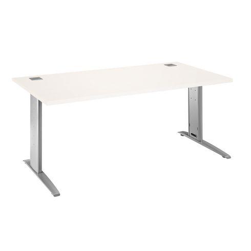 BUREAU DROIT EXCELLENS L 180 CM BLANC RÉGLABLE EN HAUTEUR PIÉTEMENT MÉTAL BLANC