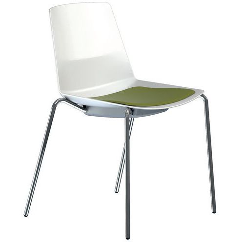 CHAISE CLUE STRUCTURE CHROMÉE COQUE BLANCHE COUSSIN VERT - QUADRIFOGLIO