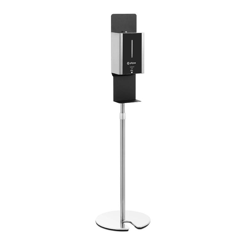 Distributeur de gel hydroalcoolique sur pied - Borne désinfectante sans contact - 1L - Acier inoxydable et acrylique - Hauteur réglable 100-140 cm - Réf. 14_0004409_0