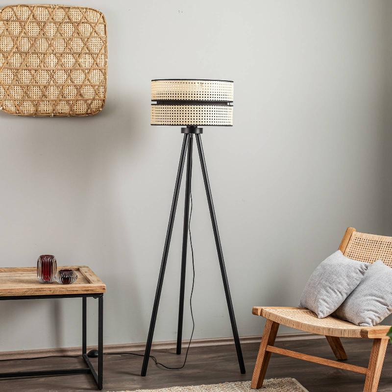 DUOLLA LAMPADAIRE DUO, ROTIN, TRÉPIED, BEIGE/NOIR