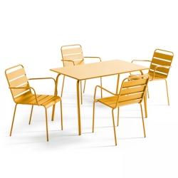 Oviala Business Ensemble table de terrasse et 4 fauteuils en métal jaune - Oviala - jaune acier 106021_0