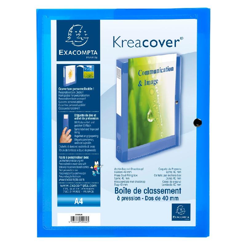 Exacompta Lot de 5 Boîte à pression EXABOX KREACOVER polypro, dos de 40, coloris bleu - bleu plastique 59982E_0
