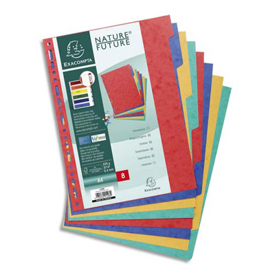 INTERCALAIRES TOUCHES NEUTRES EXACOMPTA - CARTE 225 G - A4 - 8 POSITIONS - COLORIS ASSORTIS