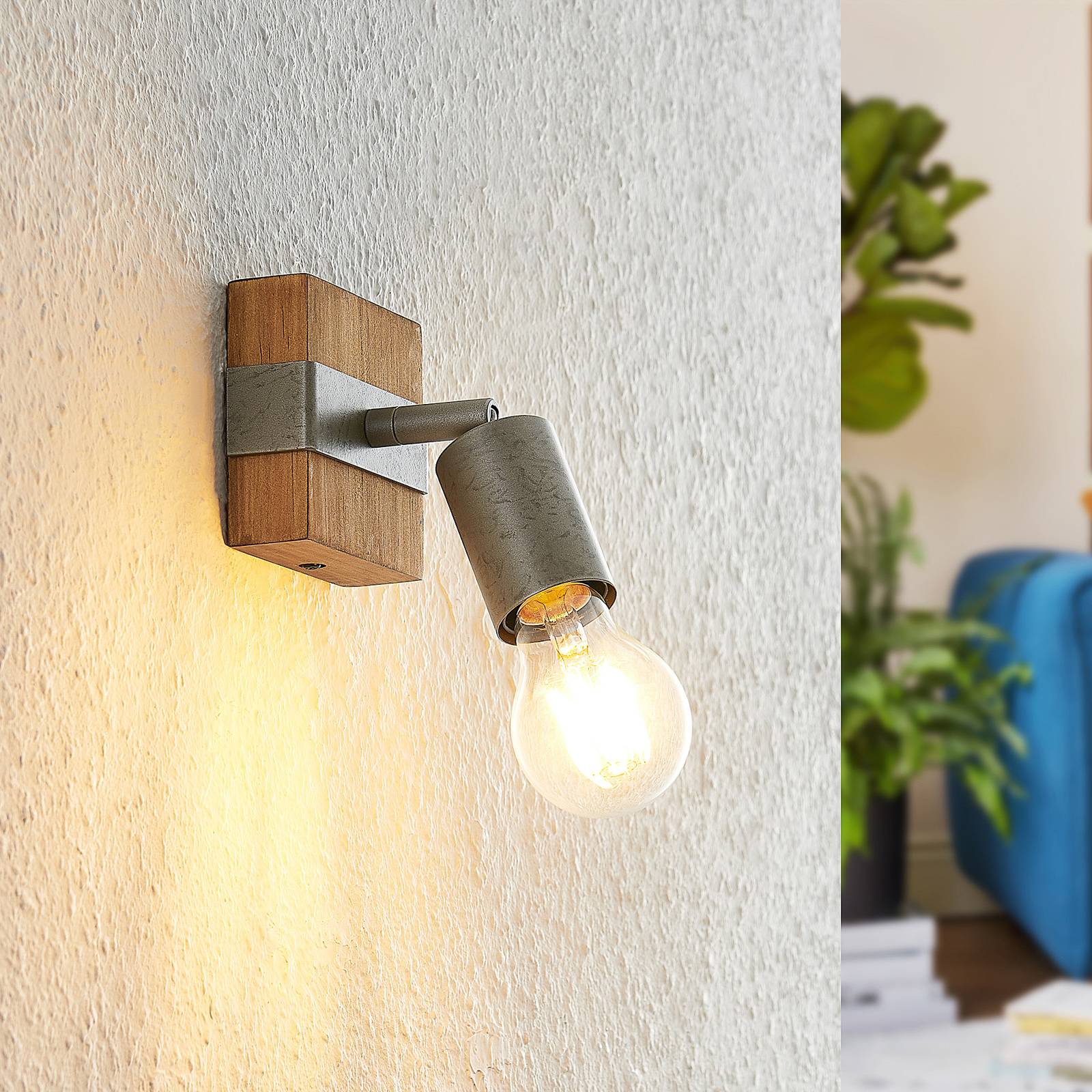 LINDBY SPOT POUR PLAFOND QUITANA, 1 LAMPE, BOIS DE PIN, E27