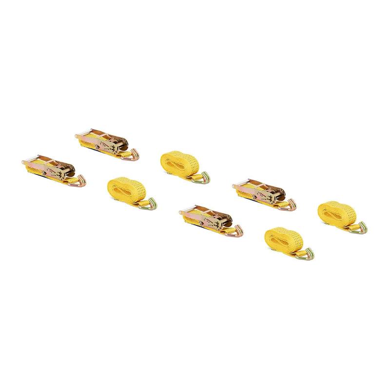 Lot de 4 sangles à cliquet - arrimage de chargement 4 m (3,5 m sangle ajustable + 0,5 m sangle fixe) - force 2 500 daN, crochets en A, durable et anti-rouille_0