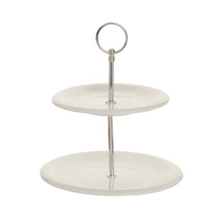 PRÉSENTOIR À GÂTEAUX 2 NIVEAUX 17X21CM EN PORCELAINE - HAUTEUR 24CM - COSY & TRENDY - BUFFET