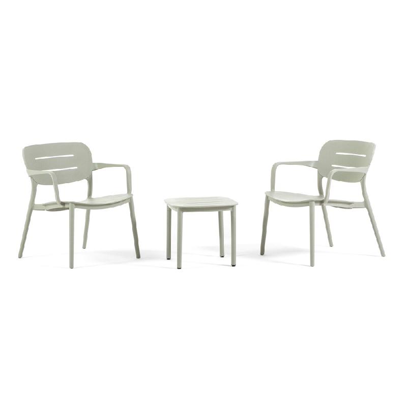 RATTATAN Salon de jardin 2 fauteuils avec accoudoirs et table basse en polypropylène empilables pour terrasse balcon piscine extérieur bar détente_0