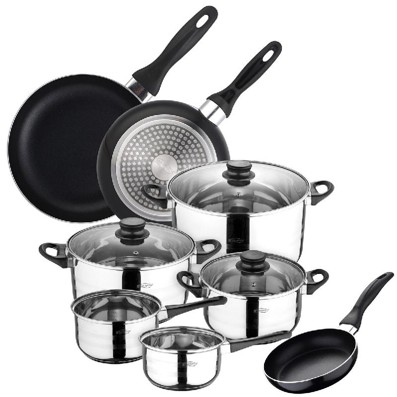 San Ignacio - Batterie de cuisine Toledo 16/18/20/24/28 cm en Acier Inoxydable avec Jeu de Poêles Navy Black 16/20/24 cm en Aluminium Embouti - multi_0