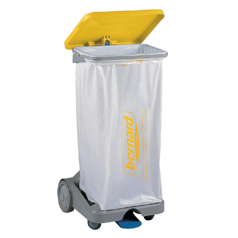 SUPPORT SAC POUBELLE D'INTÉRIEUR 4 ROUES À PÉDALE JAUNE AVEC COUVERCLE 110 L