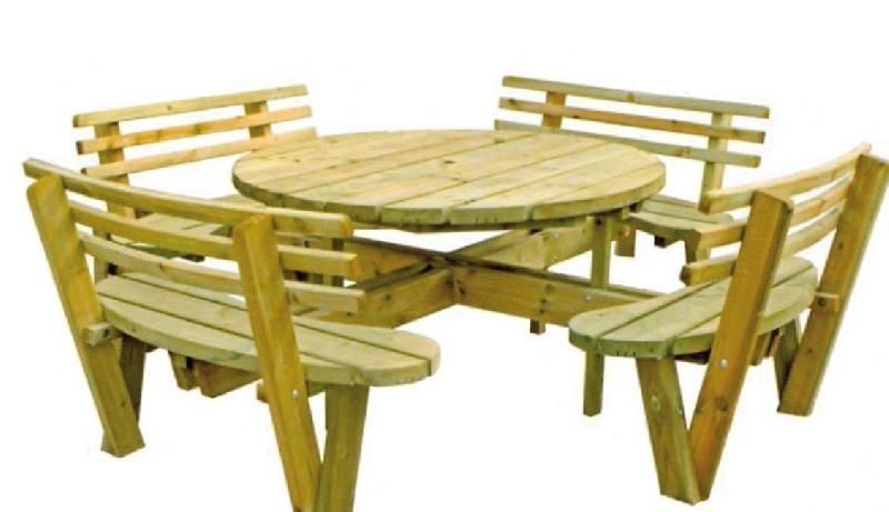 Table pique-nique ronde en bois_0