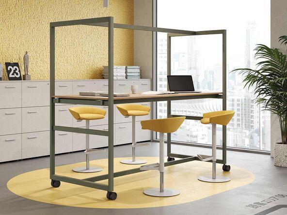 Table haute Be1 sur roulettes avec structure haute à personnaliser_0