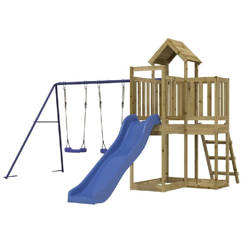 AIRE DE JEUX D\'EXTÉRIEUR BALANÇOIRES TOBOGGAN PORTIQUES ROBUSTE JEUX JARDIN BOIS DE PIN IMPRÉGNÉ 02_0004652_0