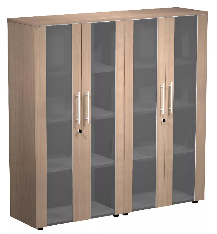 Armoire 4 portes verre fumé à serrure - 6 étagères - L. 163 x P. 43 x H. 158 cm So Flora - Frêne Noir_0