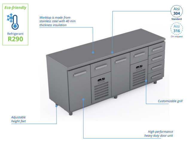 Comptoir réfrigéré en acier inoxydable -2000 × 660 × 900 mm - CST-20-10104_0