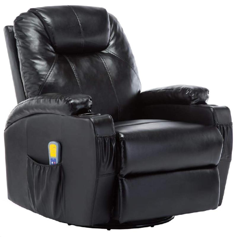 FAUTEUIL ÉLECTRIQUE À BASCULE DE MASSAGE CONFORT RELAXANT MASSANT DÉTENTE SYNTHÉTIQUE NOIR 1702038_0