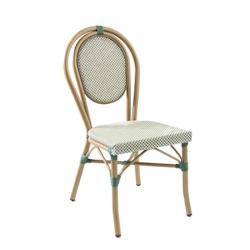 METRO PROFESSIONAL Chaise de terrasse PASSY, aluminium / dossier textile, 45 x 57 x 90 cm, aspect bamboo, vert / beige - vert multi-matériau 43372552_0