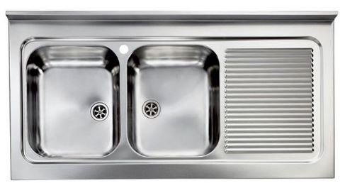 Bloc-éviers Rossa - 120 x 60 cm - 2 bacs en inox satiné 18/10 - Fabrication italienne_0