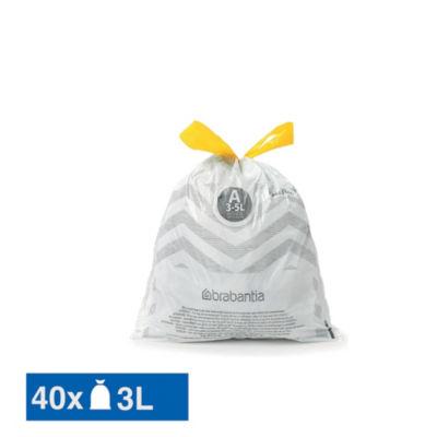 Sacs poubelle déchets courants Brabantia poignées coulissantes blancs 3 L, lot de 40_0