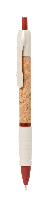 Stylo à bille écologique - corps en liège naturel et paille de blé - encre bleue - couleur rouge_0