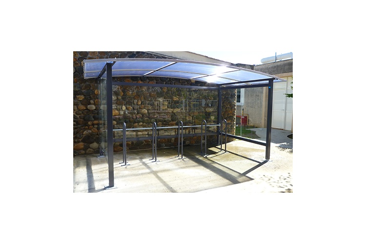 Abri vélo semi-ouvert Morbihan - structure en acier avec bardage en verre sécurit - capacité 12 vélos_0