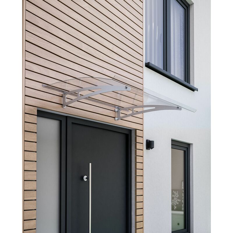 Schulte Auvent Lyra 2 140 x 90 cm Marquise de Porte dentr/ée en Verre Polycarbonate Transparent Fixation en acier blanc