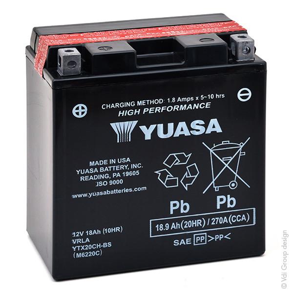 Batterie moto Yuasa YTX20CH-BS 12V 18Ah - Haute performance AGM sans entretien_0