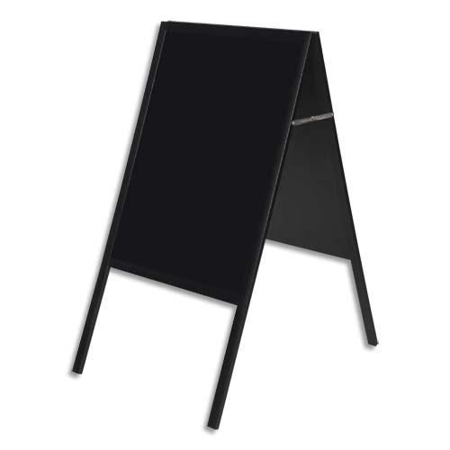 Bi-office chevalet ardoise noir double face, pour sol stop trottoir, cadre en bois - format l60 x h90 cm_0
