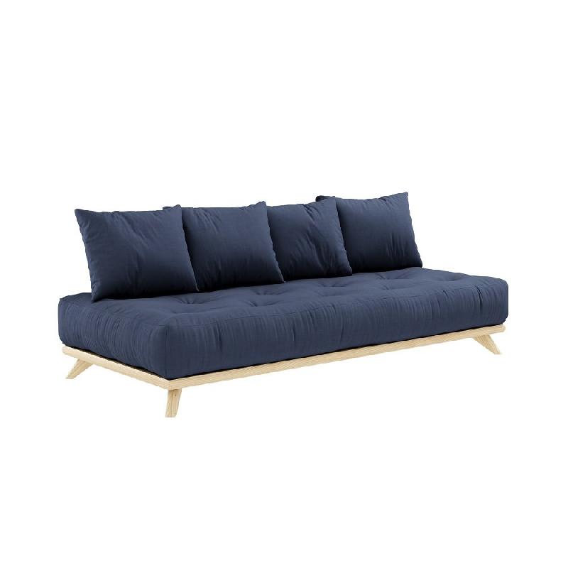 Canapé convertible futon Senza - pin naturel coloris marine - couchage 90 x 200 cm - design minimaliste et cocooning_0
