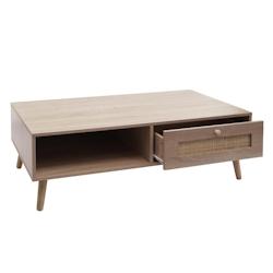 Décoshop26 - Table basse table d'appoint avec tiroir kubu rotin bois mélamine 37 x 110 x 59 cm aspect chêne 04_0008449 - 3000262567508_0