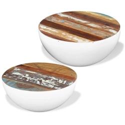 Helloshop26 - Ensemble de 2 tables basses Forme de bol bois de récupération blanc 02_0042093 - 3000213648454_0