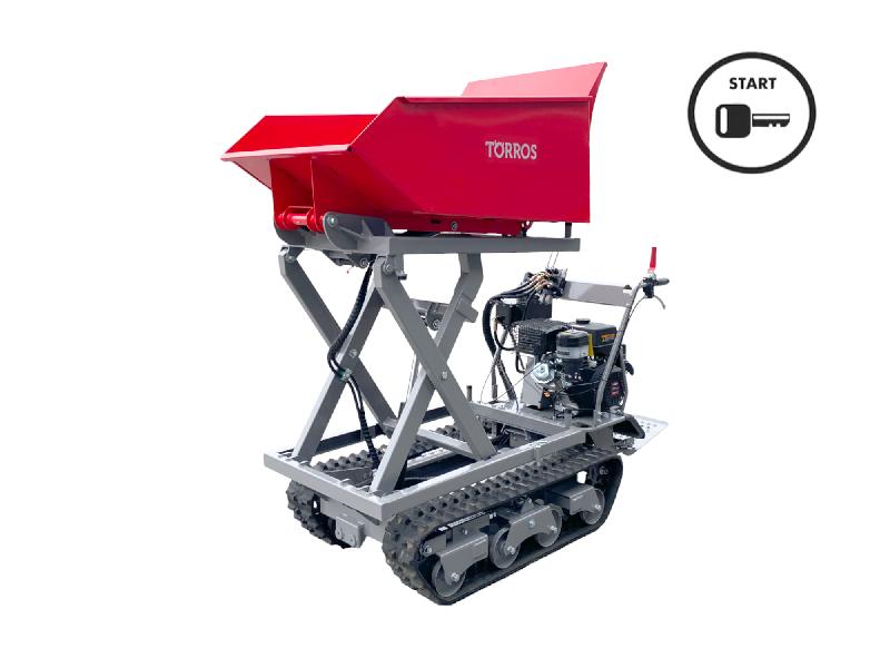 Minidumper à chenilles avec élévateur à ciseaux hydraulique benne 800kg 13CH 8 vitesses démarrage électrique Torros MRDS800H6E_0