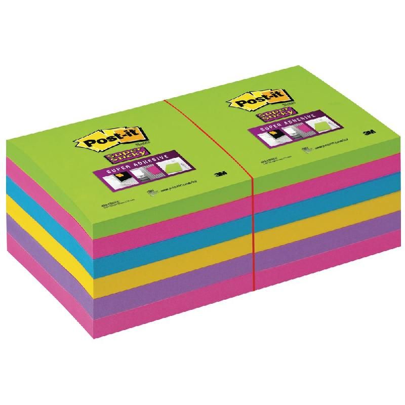 POST-IT® BLOC DE NOTES ADHÉSIVES (654-12SSUC) SUPER STICKY - 76 X 76 MM - COULEUR L'ARC-EN-CIEL (PRIX À L'UNITÉ)