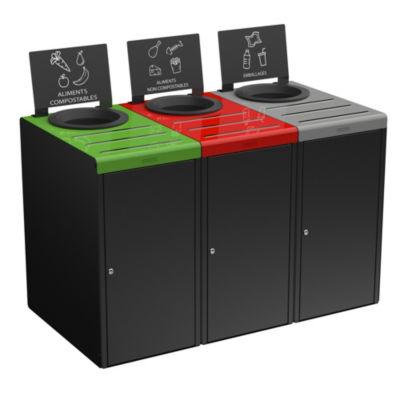 ROSSIGNOL Kit meuble de tri selectif 3x65l pour restauration collective - avec serrure - alitri  - gris manganese / vert /rouge  / gris_0