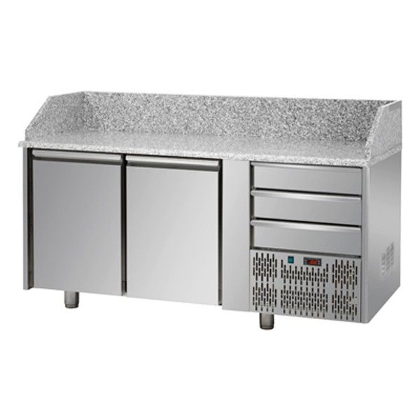 Table à pizza - Synergies - 86 kg - 2 portes réfrigérées avec plan de travail en granit_0