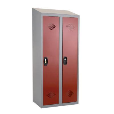 Vestiaires monobloc Confort Industrie salissante 2 cases, toit incliné, gris / rouge_0