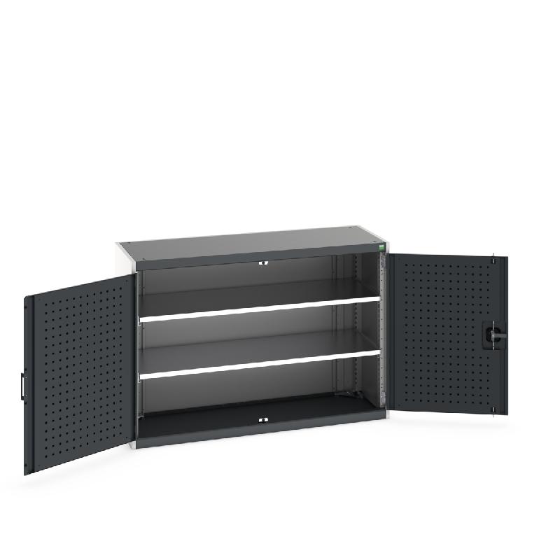 Armoire Cubio SMF-1359-1.1 - Avec portes perforées et 2 tablettes réglables - LxPxH : 1300x525x900 mm_0