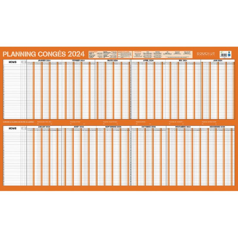 Bouchut Tableau planning annuel congés et absences effaçable à sec 60 x 99 cm - 2024_0