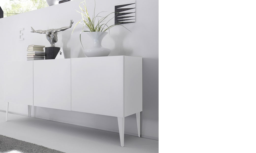 Buffet blanc laqué mat moderne BRICK - Fabrication italienne - 3 portes et 6 niches - L 184 x H 90 x P 51 cm_0