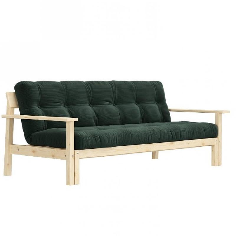 CANAPÉ CONVERTIBLE FUTON UNWIND PIN NATUREL COLORIS ALGUE 130 X 190 CM._0