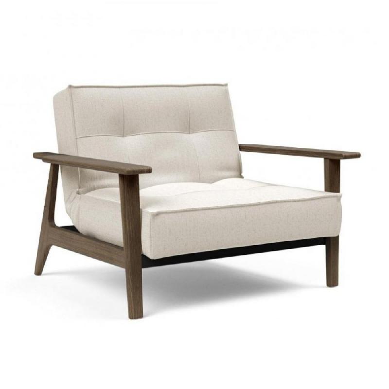 Fauteuil design convertible lit SPLITBACK FREJ 531 - Bouclé Off White - Accoudoirs chêne fumé - 90x115 cm_0