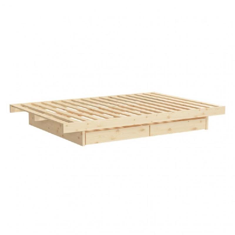 Lit futon Kanso Bed en pin naturel - couchage 180 x 200 cm avec 4 tiroirs - design élégant et spacieux_0